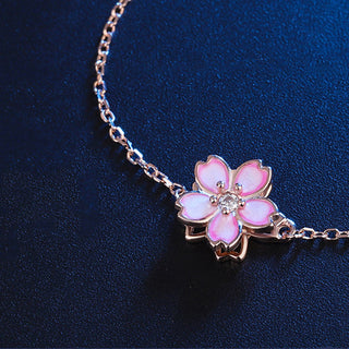 Buddha Gift 925 Sterling Silver Cherry Blossom Blessing Chain Bracelet Rotatable Ring