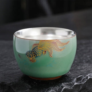 Buddha Gift Butterfly Goldfish Lotus Koi Fish Ceramic Teacup Kung Fu Tea Cup 120ml