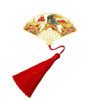 Buddha Gift Traditional Butterfly Lotus Flower Crane Dragon Phoenix Fox Koi Fish New Beginning Metal Brass Hollow Fan Bookmarks