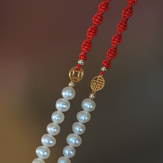 Buddha Gift 14K Gold Plated Pearl Bead Luck Protection Braid Red String Bracelet