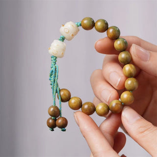 Buddha Gift Green Sandalwood Bodhi Seed Lucky Cat Positive Bracelet