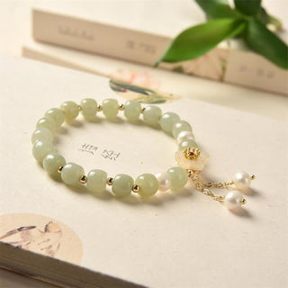 Buddha Gift Hetian Jade Flower Pearl Happiness Abundance Bracelet