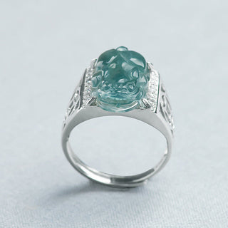 Buddha Gift 925 Sterling Silver Fengshui Wealth Prosperity Jade PiXiu Luck Ring