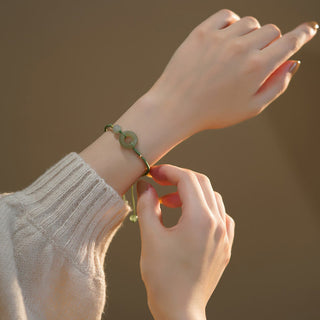 Buddha Gift Lotus Jade Peace Buckle Bead Luck Happiness Charm String Bracelet