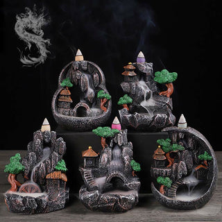 Buddha Gift Mountain Bridges Pattern Meditation Resin Backflow Incense Burner