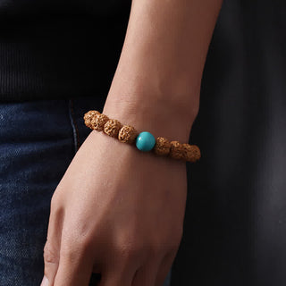 Buddha Gift Tibet Rudraksha Bodhi Seed Dzi Bead Amber Turquoise Wealth Bracelet