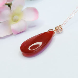 Buddha Gift 925 Sterling Silver Waterdrop Red Agate Confidence Necklace Pendant