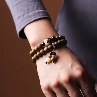 Buddha Gift Green Sandalwood Bodhi Seed Lotus Soothing Double Wrap Bracelet