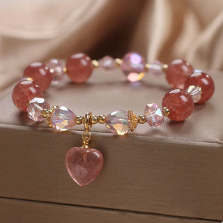 Buddha Gift Natural Strawberry Quartz Crystal Love Heart Healing Positive Bracelet