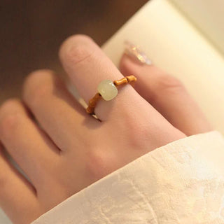 Buddha Gift Hetian Jade Beaded Bamboo Prosperity Luck Ring