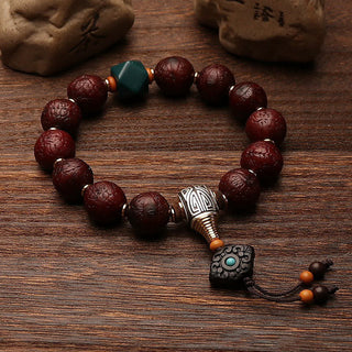 Buddha Gift Tibetan Bodhi Seed Agate Bead Luck Wealth Tassel Charm Wrist Mala