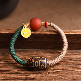 Buddha Gift Handmade Tibetan Nine-Eye Dzi Bead Wealth Rope Bracelet