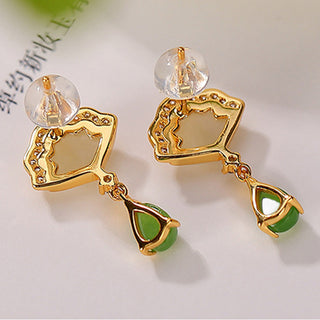 Buddha Gift White Jade Cyan Jade Fan Water Drop Pattern Luck Drop Earrings
