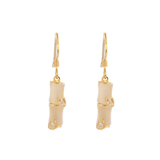Buddha Gift 925 Sterling Silver Hetian Jade Chrysoberyl Cat Eye Red Agate Bamboo Luck Drop Earrings