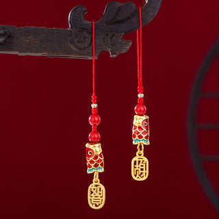 Buddha Gift Koi Fish Cinnabar Attracting Wealth Wish Ruyi Charm Luck Phone Hanging Decoration