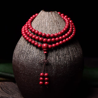 Buddha Gift 108 Mala Beads Cinnabar Om Mani Padme Hum Pattern Engraved Blessing Bracelet