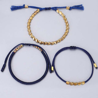 Buddha Gift 3 PCS Tibetan Copper Beads Healing Protection Luck Bracelet Set