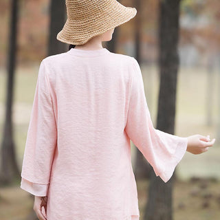 Buddha Gift 2Pcs Plain Design Top Pants Meditation Yoga Zen Tai Chi Cotton Linen Clothing Women's Set