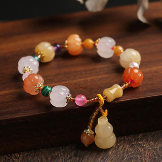 Buddha Gift Natural Golden Silk Jade Crystals Gourd Pixiu Pumpkin Beads Wealth Charm Bracelet