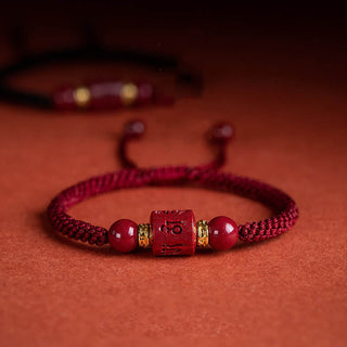 Buddha Gift Tibet Cinnabar Om Mani Padme Hum Engraved Blessing Braided Bracelet