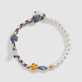 Buddha Gift 925 Sterling Silver Peach Blossom Pearl Chalcedony Healing Rope Bracelet