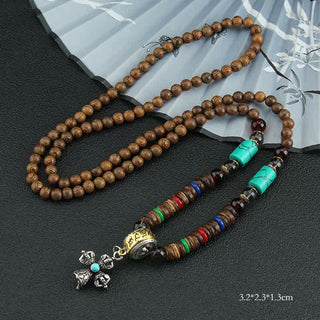 Buddha Gift Tibetan Om Mani Padme Hum Prayer Wheel Rotation Vajra Wood Necklace Pendant
