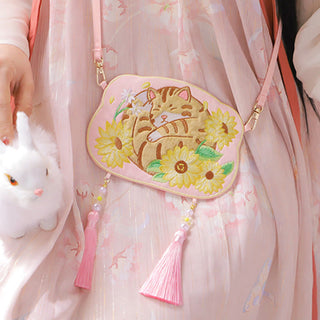 Buddha Gift Embroidery Lucky Panda Cat Shiba Inu Deer Rabbit Fox Flower Cute Animal Hanfu Bag Crossbody Bag Shoulder Bag