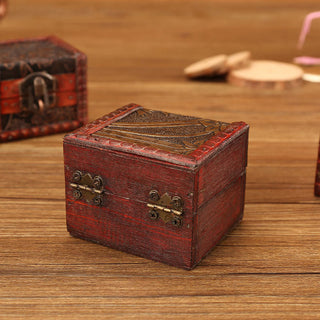 Buddha Gift Retro Small Square Wood Jewelry Box Lotus Grass Flower Grape Copper Coin Daffodil Jewelry Storage Box