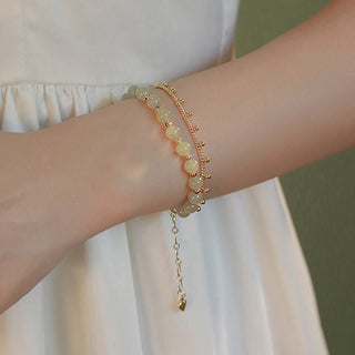Buddha Gift 14K Gold Plated 2 Layers Hetian Jade Bead Luck Prosperity Bracelet