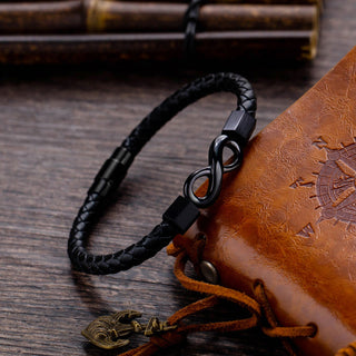 Buddha Gift Endless Knot Titanium Steel Infinity Leather Weave Balance Bracelet