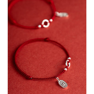 Buddha Gift 925 Sterling Silver Lucky Fortune Peace Joy Lotus Peace Buckle Red String Bracelet