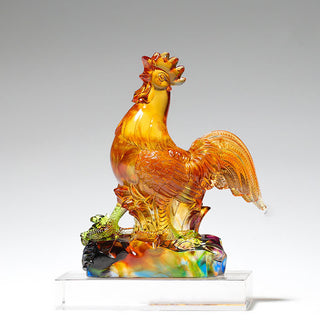 Buddha Gift Handmade Liuli Crystal Rooster Art Piece Home Decoration