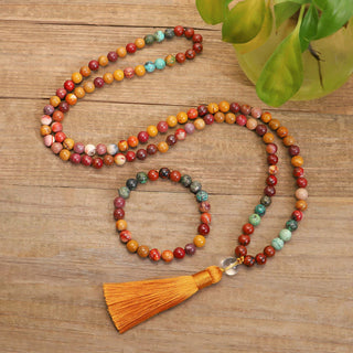 Buddha Gift 108 Mala Beads Mookaite Emotional Growth Bracelet Tassel Necklace Pendant