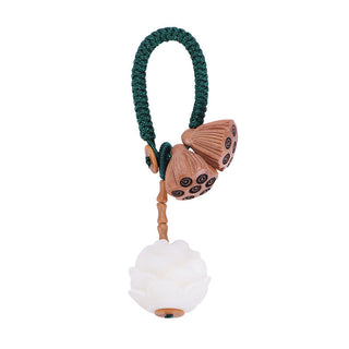 Buddha Gift Lotus Natural White Bodhi Seed Peach Wood Luck Keychain Decoration