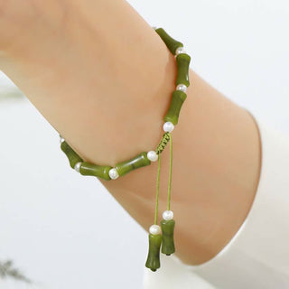 Buddha Gift Natural Peridot Bamboo Pattern Love Peace Bracelet