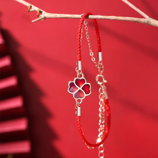 Buddha Gift 925 Sterling Silver Color-changing Four Leaf Clover Luck Protection Red String Bracelet