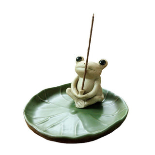 Buddha Gift Handmade Ceramic Stick Frog Incense Burner Decoration