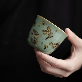 Buddha Gift Butterfly Flower Lotus Koi Fish Plum Blossom Ceramic Teacup Kung Fu Tea Cup 100ml