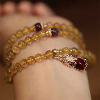 Buddha Gift Citrine Amethyst PiXiu Prosperity Happiness Protection Bracelet