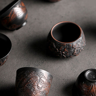 Buddha Gift Lotus Leaf Flower Landscape Dragon Bamboo Ceramic Teacup Kung Fu Tea Cup Bowl