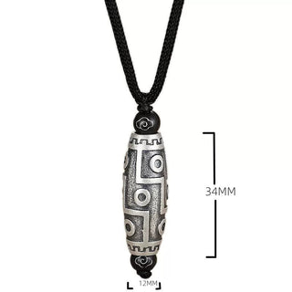 Buddha Gift Tibet Nine-Eye Dzi Bead Pattern Copper Auspicious Clouds Wealth Necklace Pendant