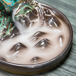 Buddha Gift Dragon Pattern Ceramic Backflow Smoke Fountain Incense Burner Decoration