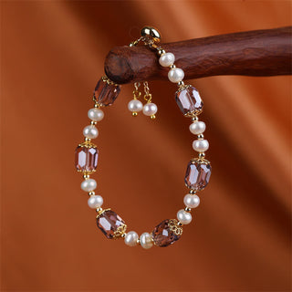 Buddha Gift Natural Amethyst Pearl Peace Healing Chain Bracelet