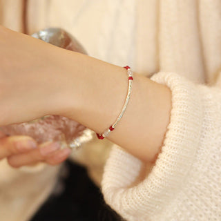 Buddha Gift 925 Sterling Silver Bamboo White Agate Red Agate Bead Protection String Braided Bracelet