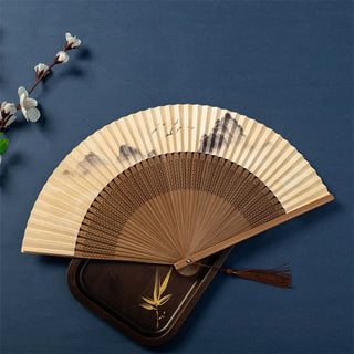 Buddha Gift Lotus Dragonfly Wild Geese Plum Blossom Handheld Silk Bamboo Folding Fan 22.5cm