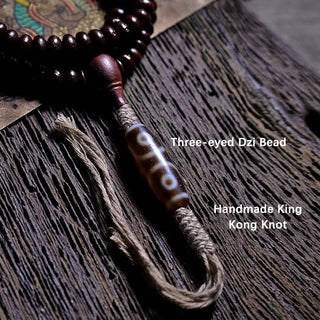 Buddha Gift Natural Tibet 108 Mala Beads Purple Bodhi Seed Three-eyed Dzi Bead Copper Dorje Harmony Bracelet