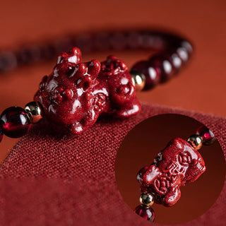 Buddha Gift Garnet Cinnabar PiXiu Blessing Calm String Bracelet