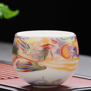Buddha Gift Dragon Phoenix Auspicious Clouds Sun Ocean Waves Ceramic Teacup Kung Fu Tea Cup