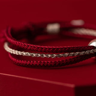 Buddha Gift 925 Sterling Silver Tibetan Zakiram Goddess of Wealth Luck Rope Bracelet