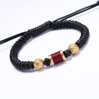 Buddha Gift 999 Sterling Silver Copper Coin Bead Copper Balance Braided String Bracelet